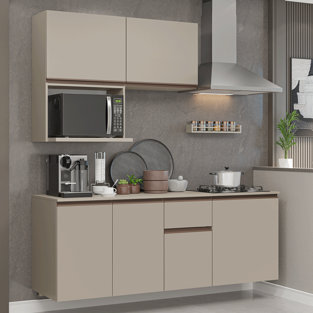 Armário de Cozinha Compacta 180 cm Suspensa Crema Nice Madesa 03 - Crema