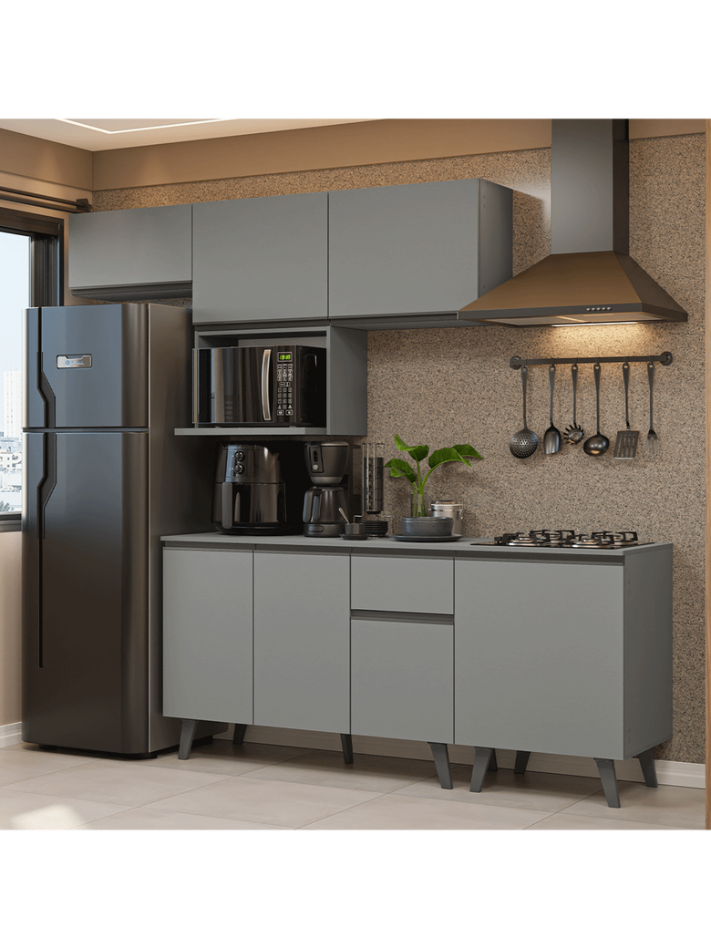 Armário de Cozinha Completa 240 cm Cinza Nice Madesa 06