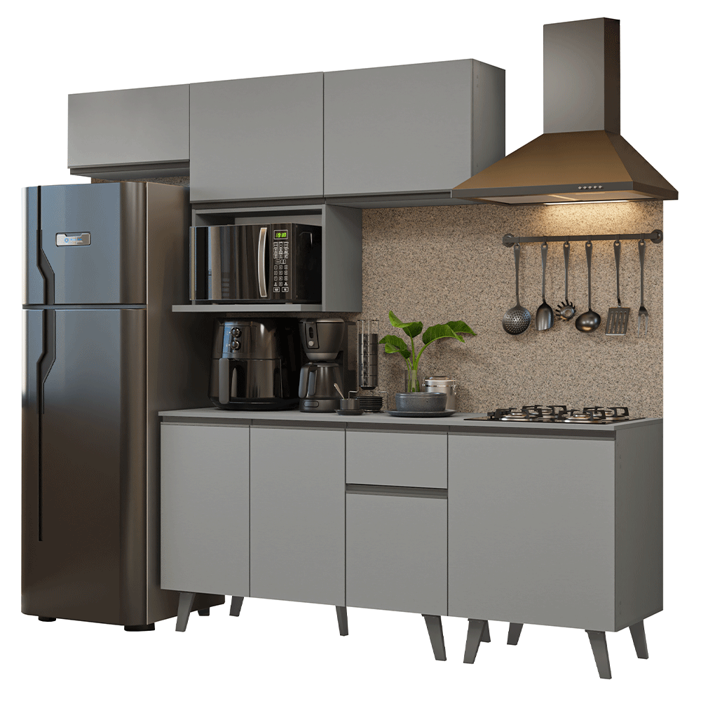 Armário de Cozinha Completa 240 cm Cinza Nice Madesa 06 - Cinza