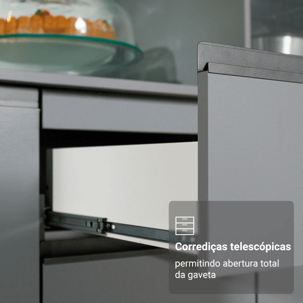 Armário de Cozinha Completa 240 cm Cinza Nice Madesa 06