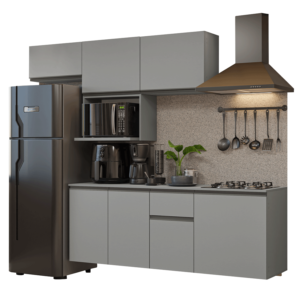 Armário de Cozinha Completa 240 cm Suspensa Cinza Nice Madesa 07 - Cinza