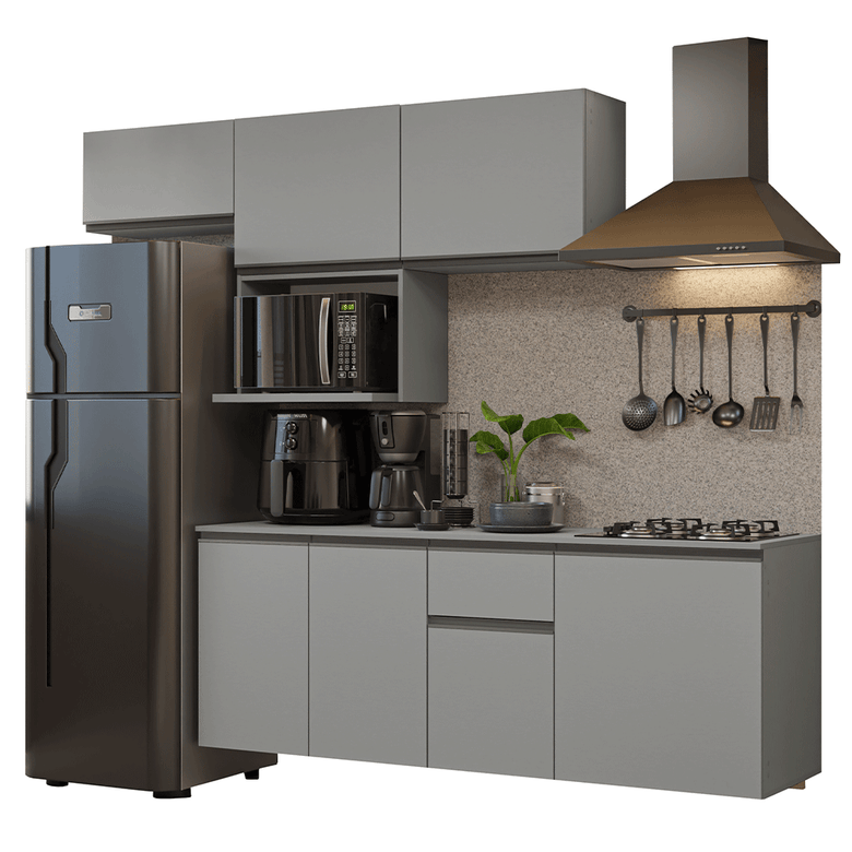 Armário de Cozinha Completa 240 cm Suspensa Cinza Nice Madesa 07