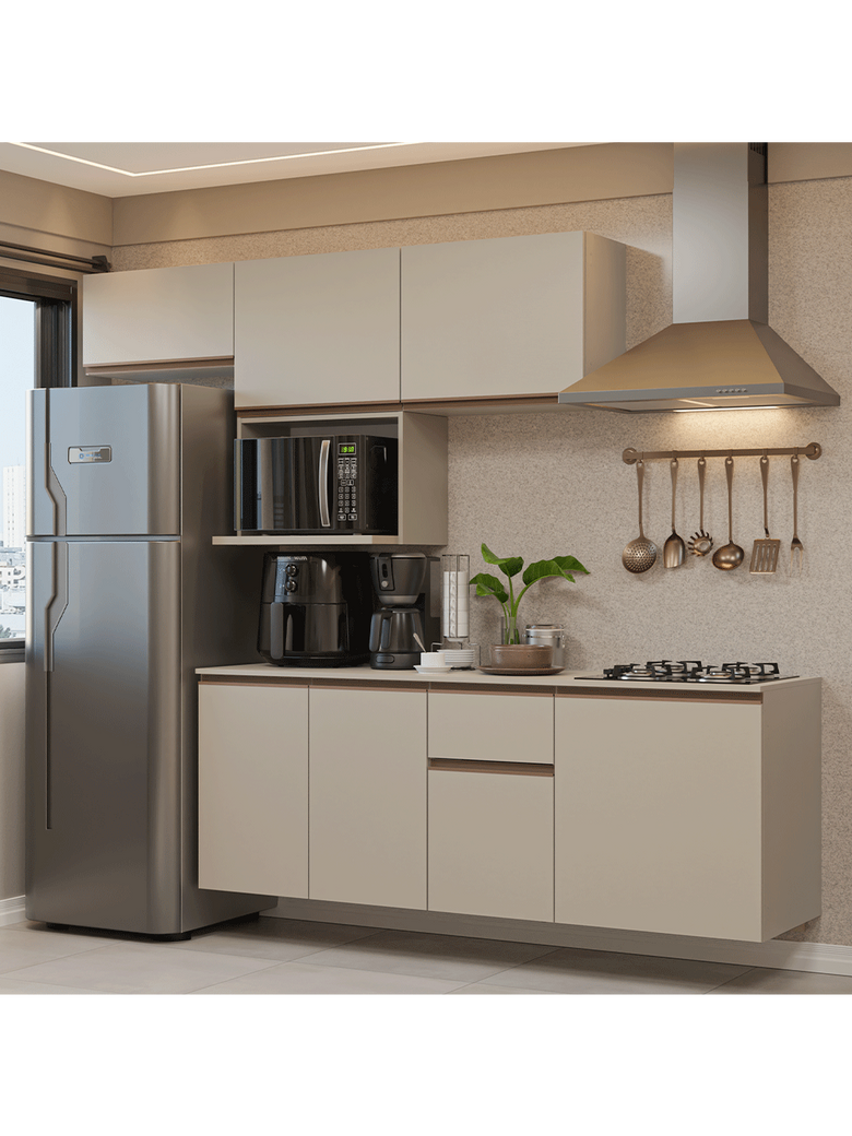 Armário de Cozinha Completa 240 cm Suspensa Crema Nice Madesa 07
