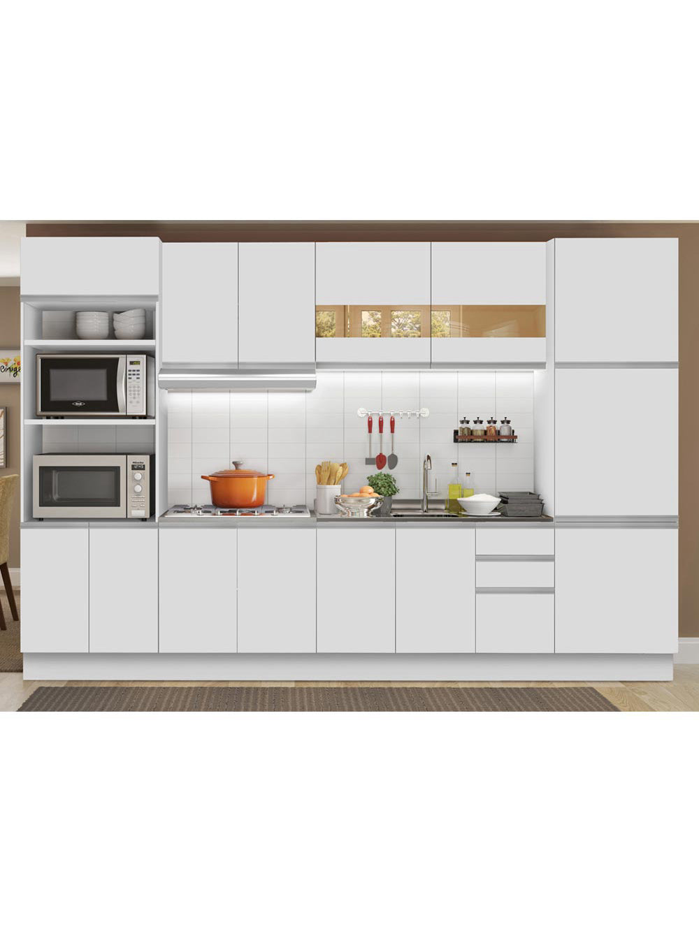 Armário de Cozinha Completa 330cm Branco Olimpia Madesa 02 - Branco