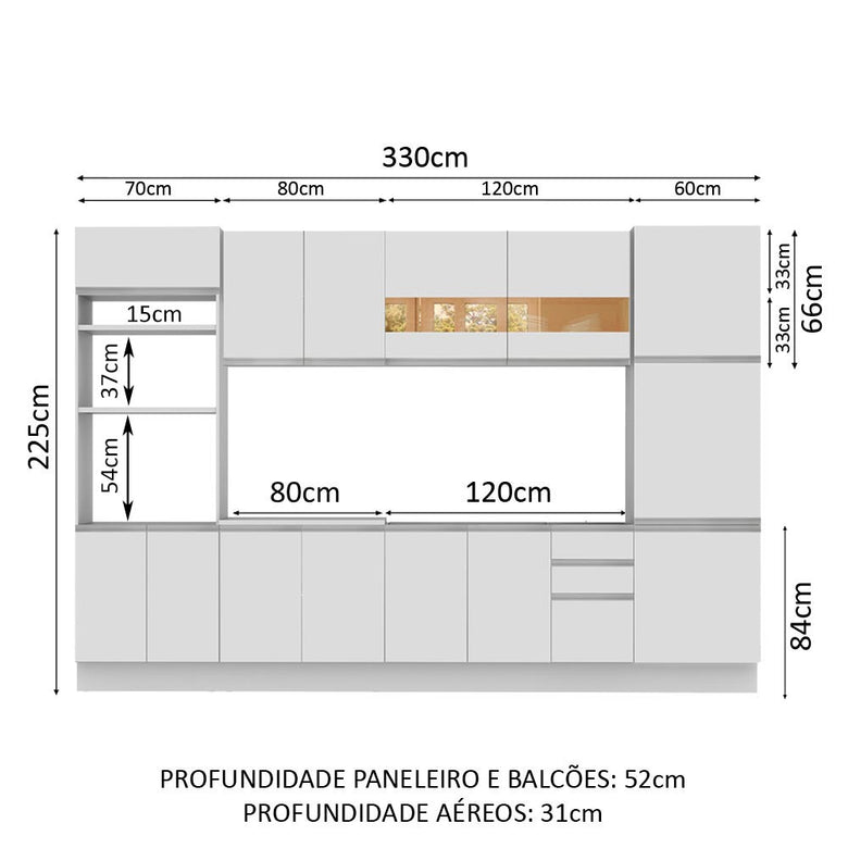 Armário de Cozinha Completa 330cm Branco Olimpia Madesa 02