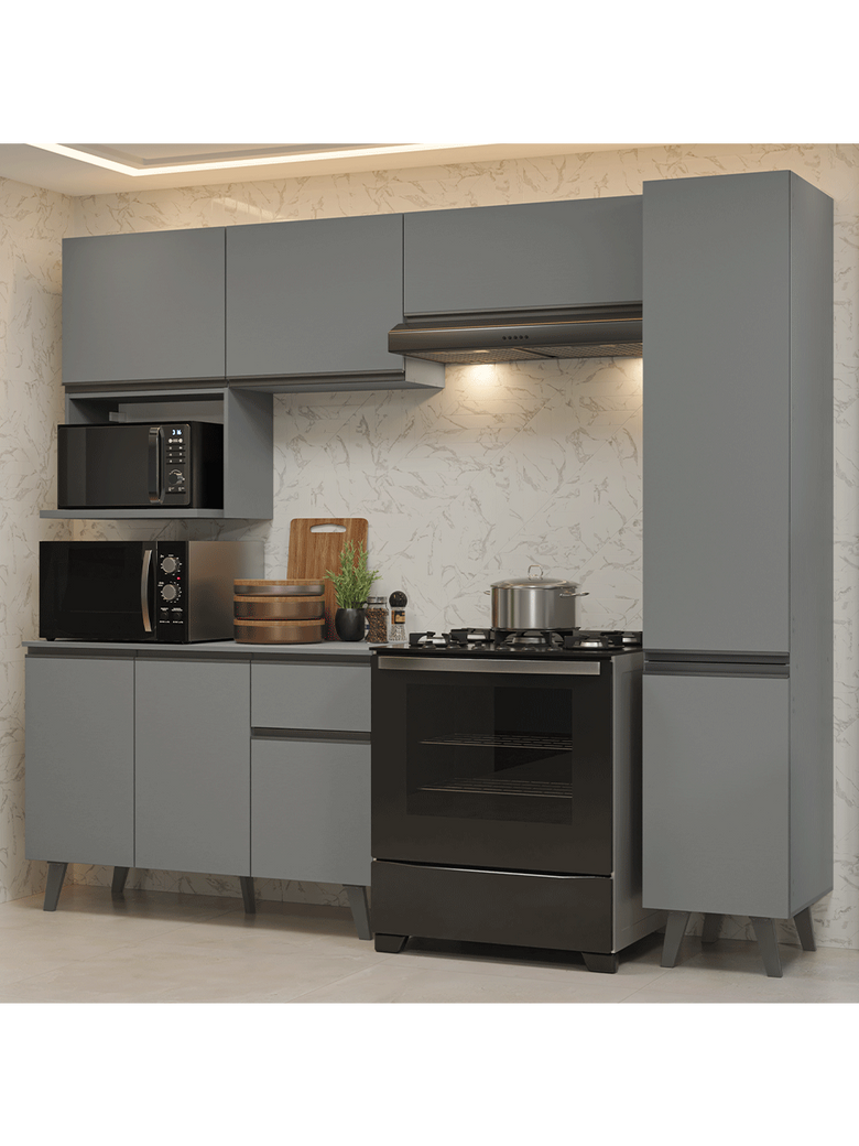 Armário de Cozinha Completa 240 cm Cinza Nice Madesa 08
