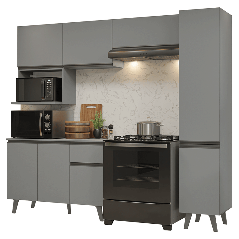 Armário de Cozinha Completa 240 cm Cinza Nice Madesa 08
