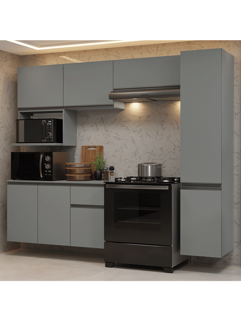 Armário de Cozinha Completa 240 cm Suspensa Cinza Nice Madesa 09