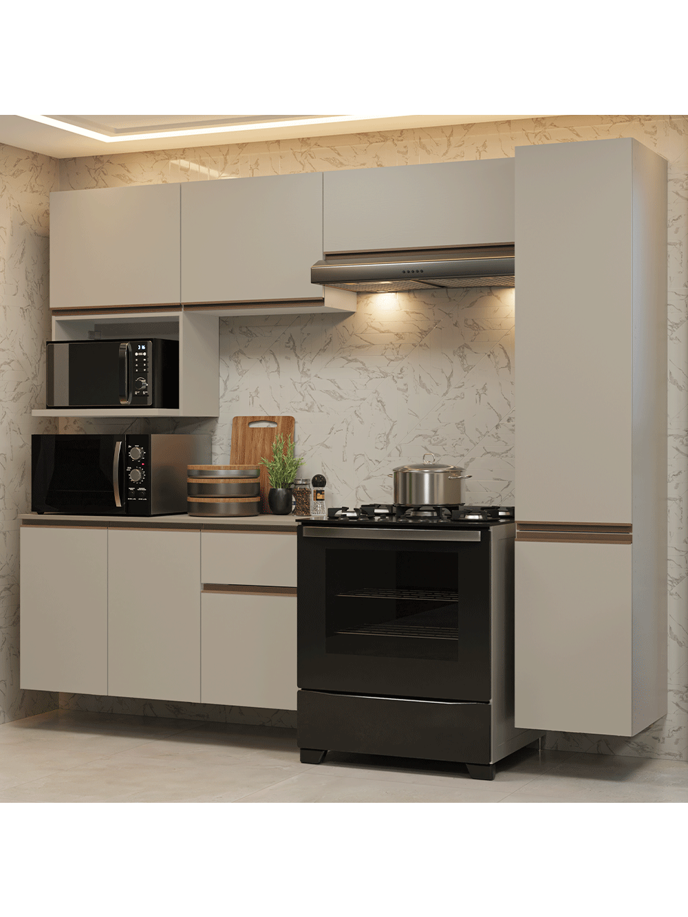 Armário de Cozinha Completa 240 cm Suspensa Crema Nice Madesa 09 - Crema