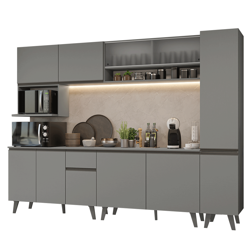 Armário de Cozinha Completa 280 cm Cinza Nice Madesa 02 - Cinza