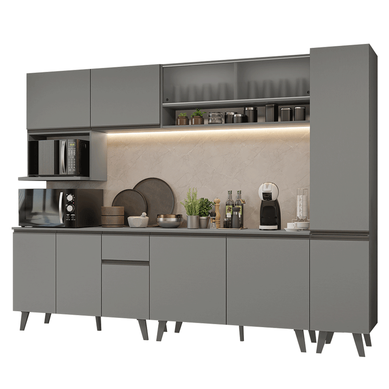 Armário de Cozinha Completa 280 cm Cinza Nice Madesa 02