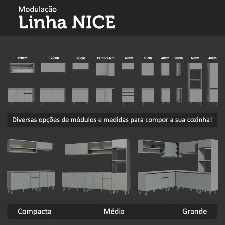 Armário de Cozinha Completa 280 cm Cinza Nice Madesa 02