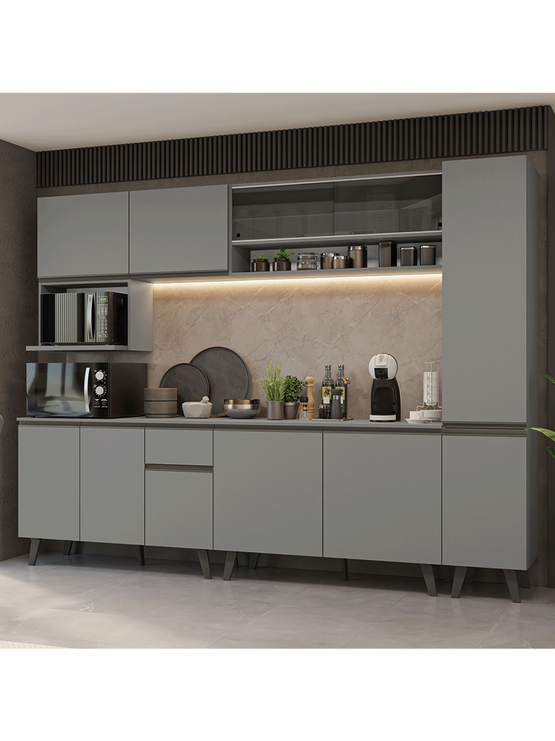 Armário de Cozinha Completa 280 cm Cinza Nice Madesa 03