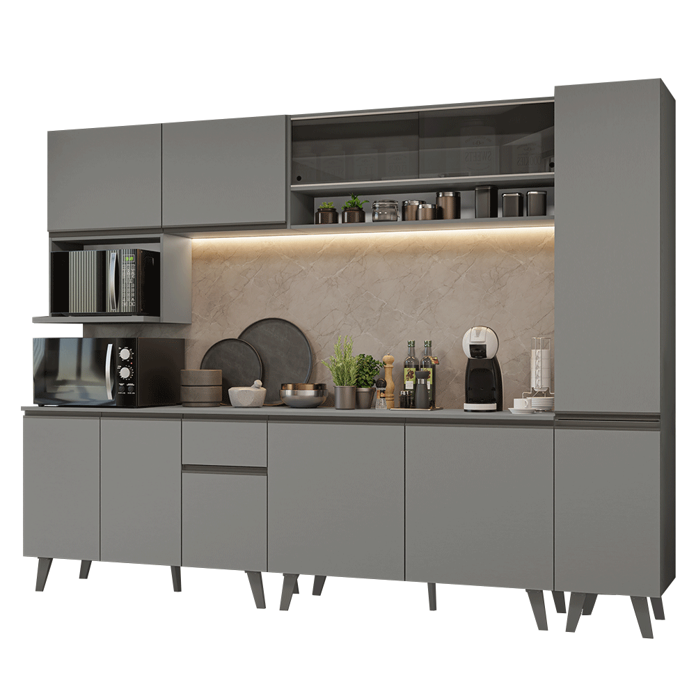 Armário de Cozinha Completa 280 cm Cinza Nice Madesa 03 - Cinza