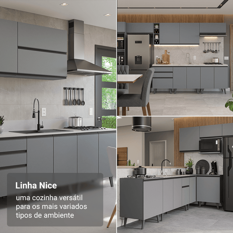 Armário de Cozinha Completa 280 cm Cinza Nice Madesa 03