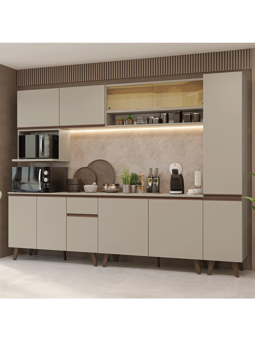 Armário de Cozinha Completa 280 cm Crema Nice Madesa 03 - Crema