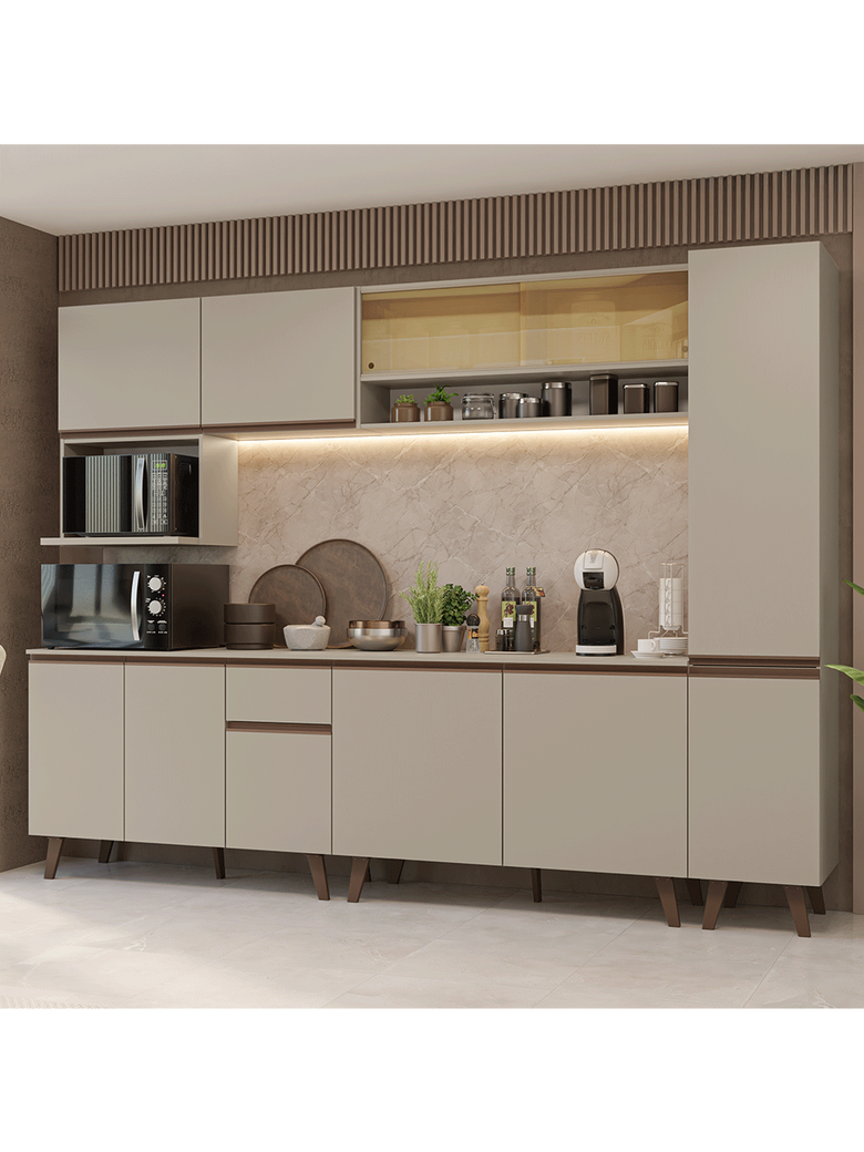 Armário de Cozinha Completa 280 cm Crema Nice Madesa 03