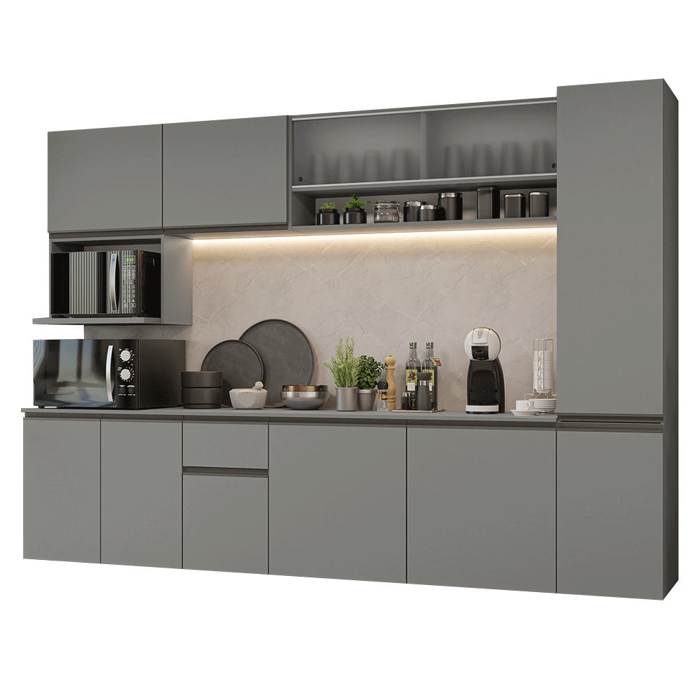 Armário de Cozinha Completa 280 cm Suspensa Cinza Nice Madesa 04 - Cinza