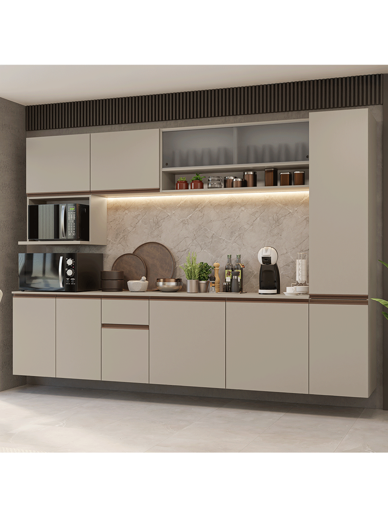 Armário de Cozinha Completa 280 cm Suspensa Crema Nice Madesa 04