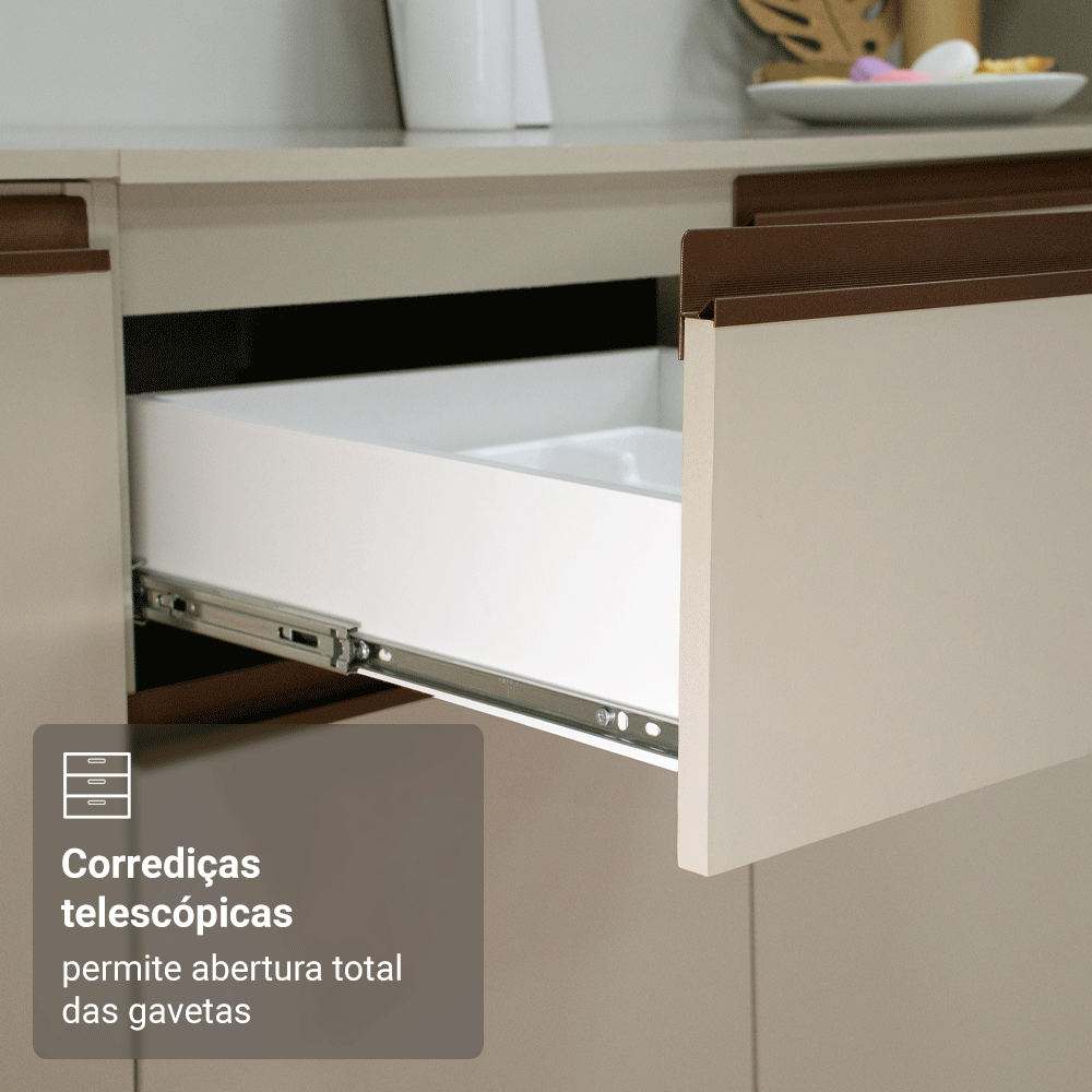 Armário de Cozinha Completa 280 cm Suspensa Crema Nice Madesa 04