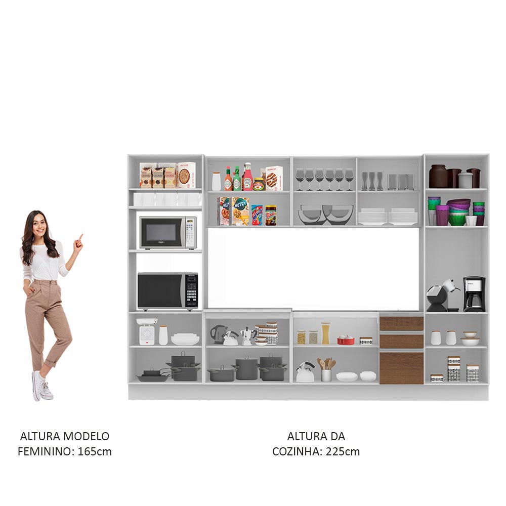 Armário de Cozinha Completa 330cm Branco/Rustic Olimpia Madesa 02