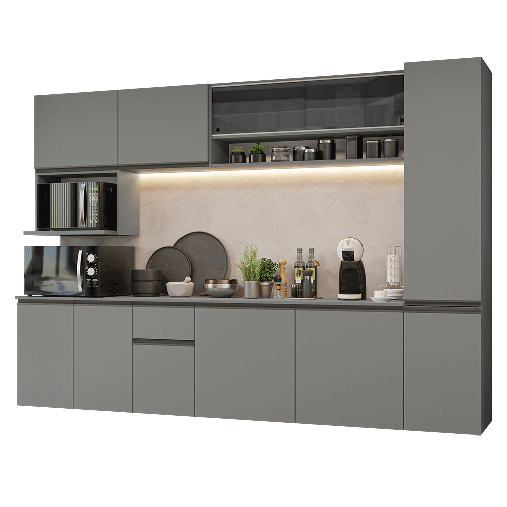 Armário de Cozinha Completa 280 cm Suspensa Cinza Nice Madesa 05 - Cinza