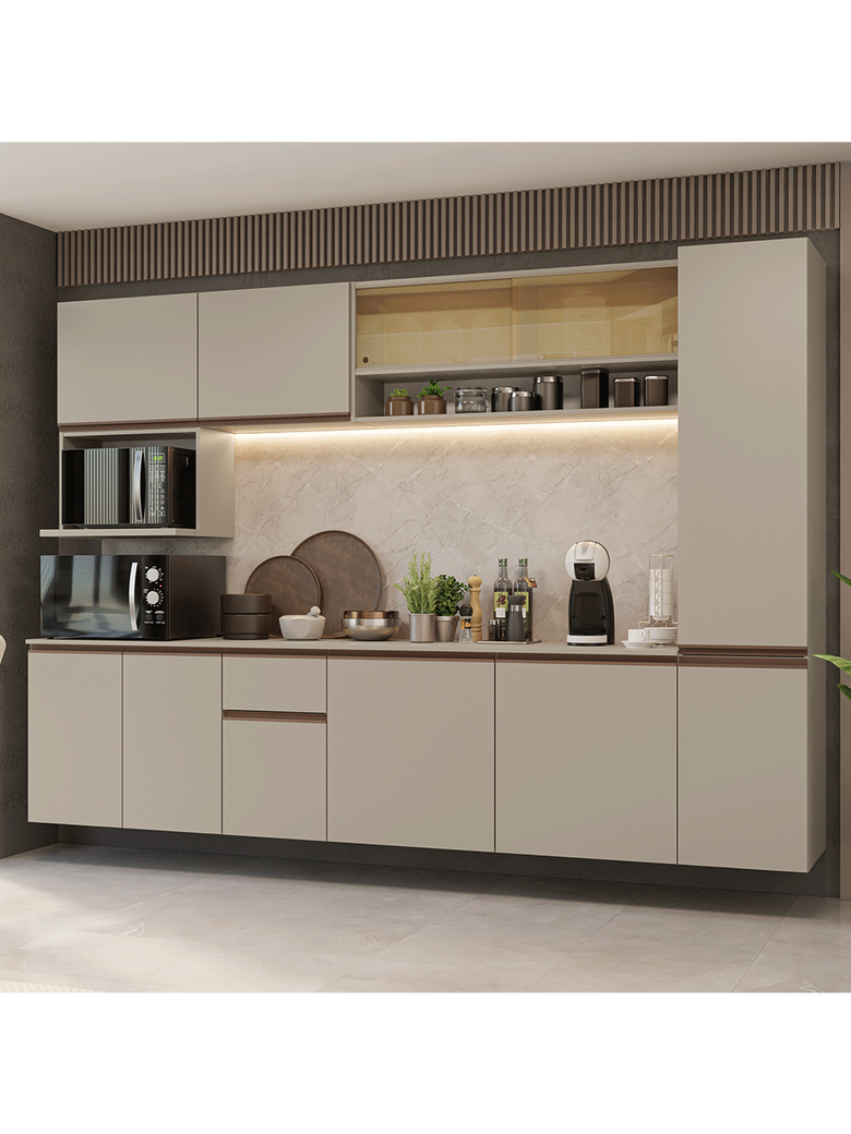 Armário de Cozinha Completa 280 cm Suspensa Crema Nice Madesa 05
