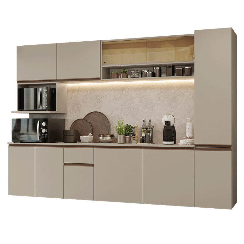 Armário de Cozinha Completa 280 cm Suspensa Crema Nice Madesa 05