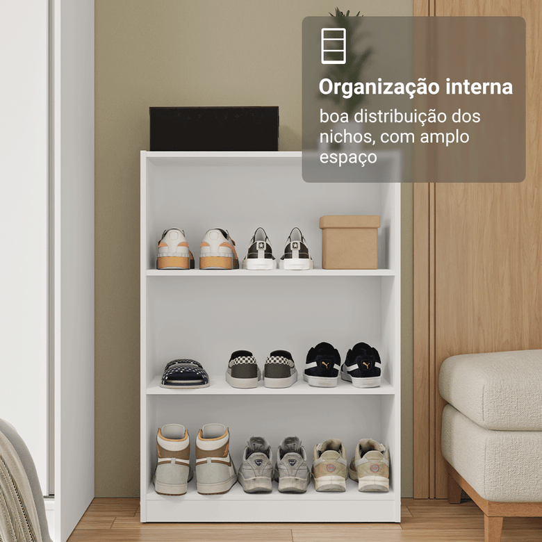 Estante Sapateira 3 Prateleiras Sem Portas Branco Madesa