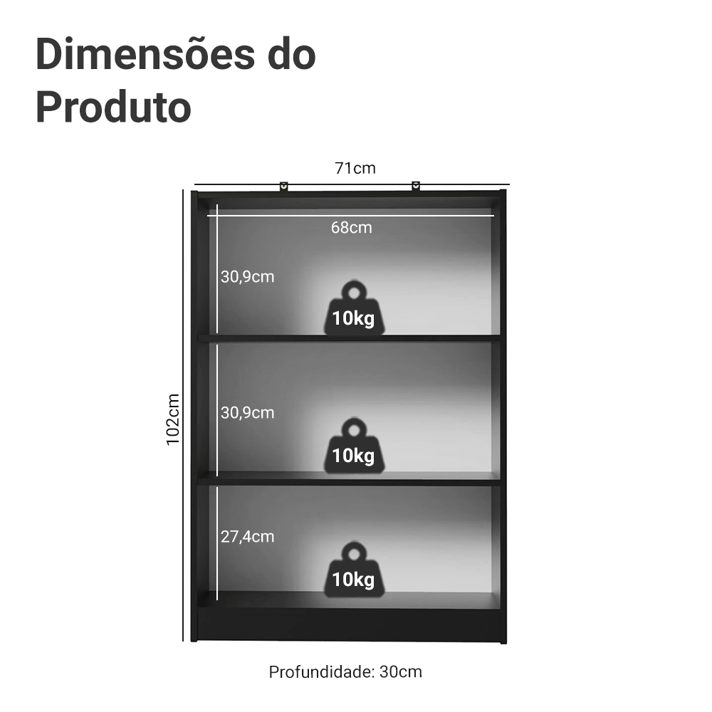 Estante Sapateira 3 Prateleiras Sem Portas Preto Madesa
