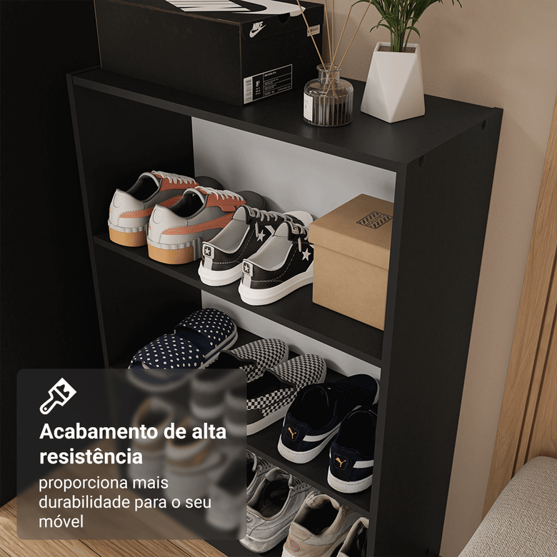 Estante Sapateira 3 Prateleiras Sem Portas Preto Madesa