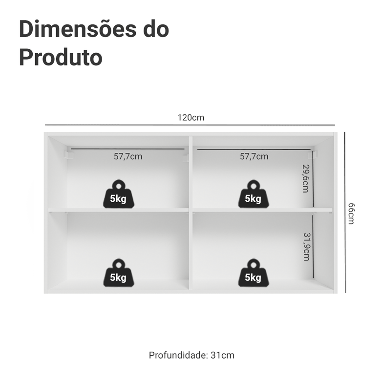 Armário Aéreo para Quarto 120 cm 2 Portas Branco Neo Madesa