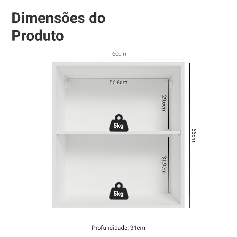 Armário Aéreo para Quarto 60 cm 1 Porta Branco Neo Madesa