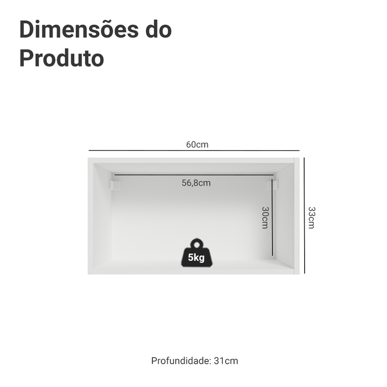 Armário Aéreo para Quarto 60 cm 1 Porta Basculante Branco Neo Madesa