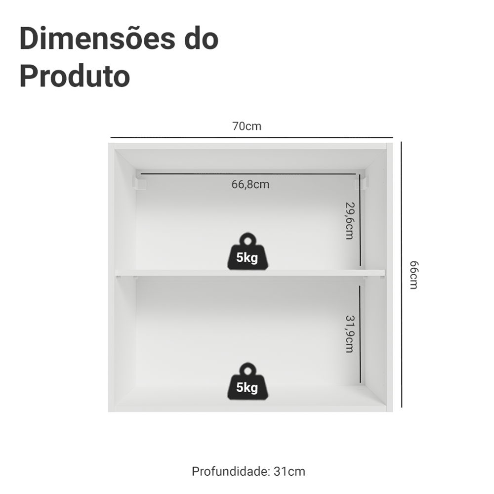 Armário Aéreo para Quarto 70 cm 2 Portas Branco Neo Madesa - Branco