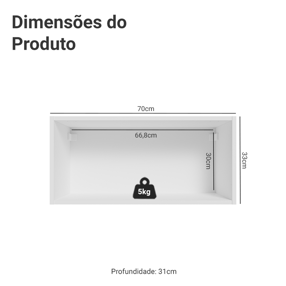 Armário Aéreo para Quarto 70 cm 1 Porta Basculante Branco Neo Madesa - Branco