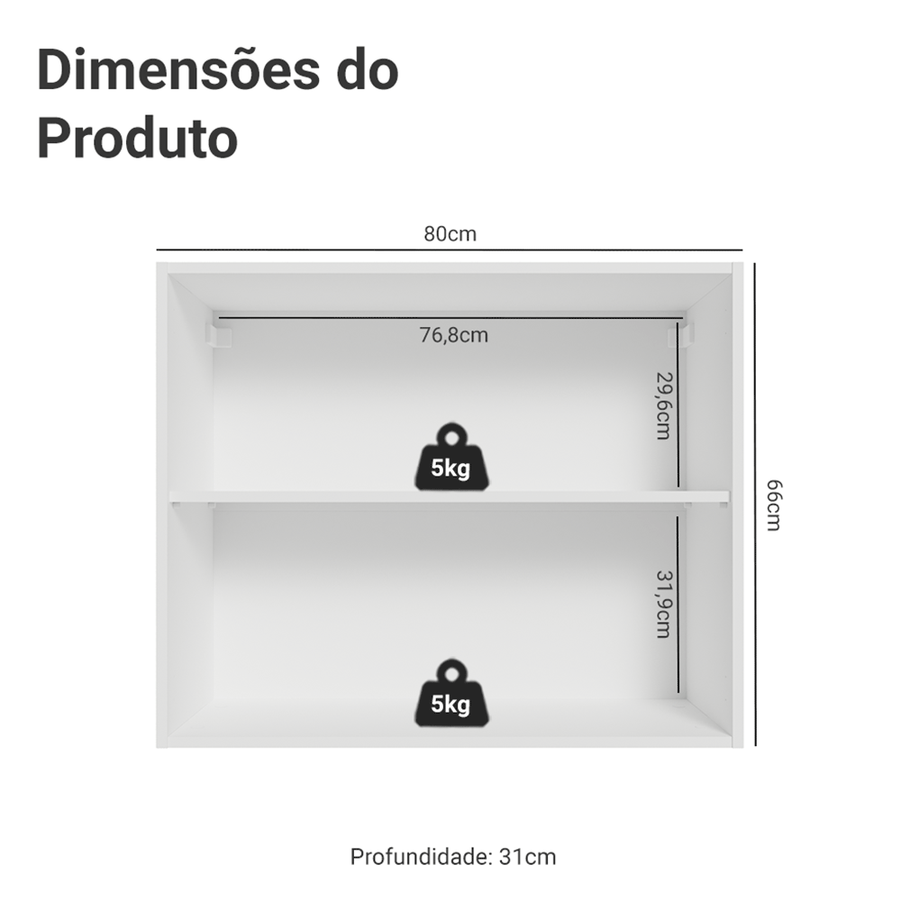 Armário Aéreo para Quarto 80 cm 2 Portas Branco Neo Madesa - Branco