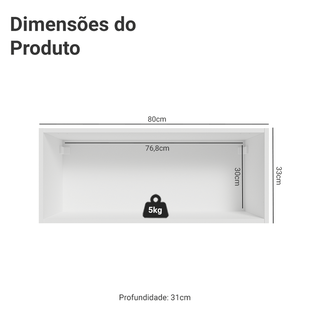Armário Aéreo para Quarto 80 cm 1 Porta Basculante Branco Neo Madesa - Branco