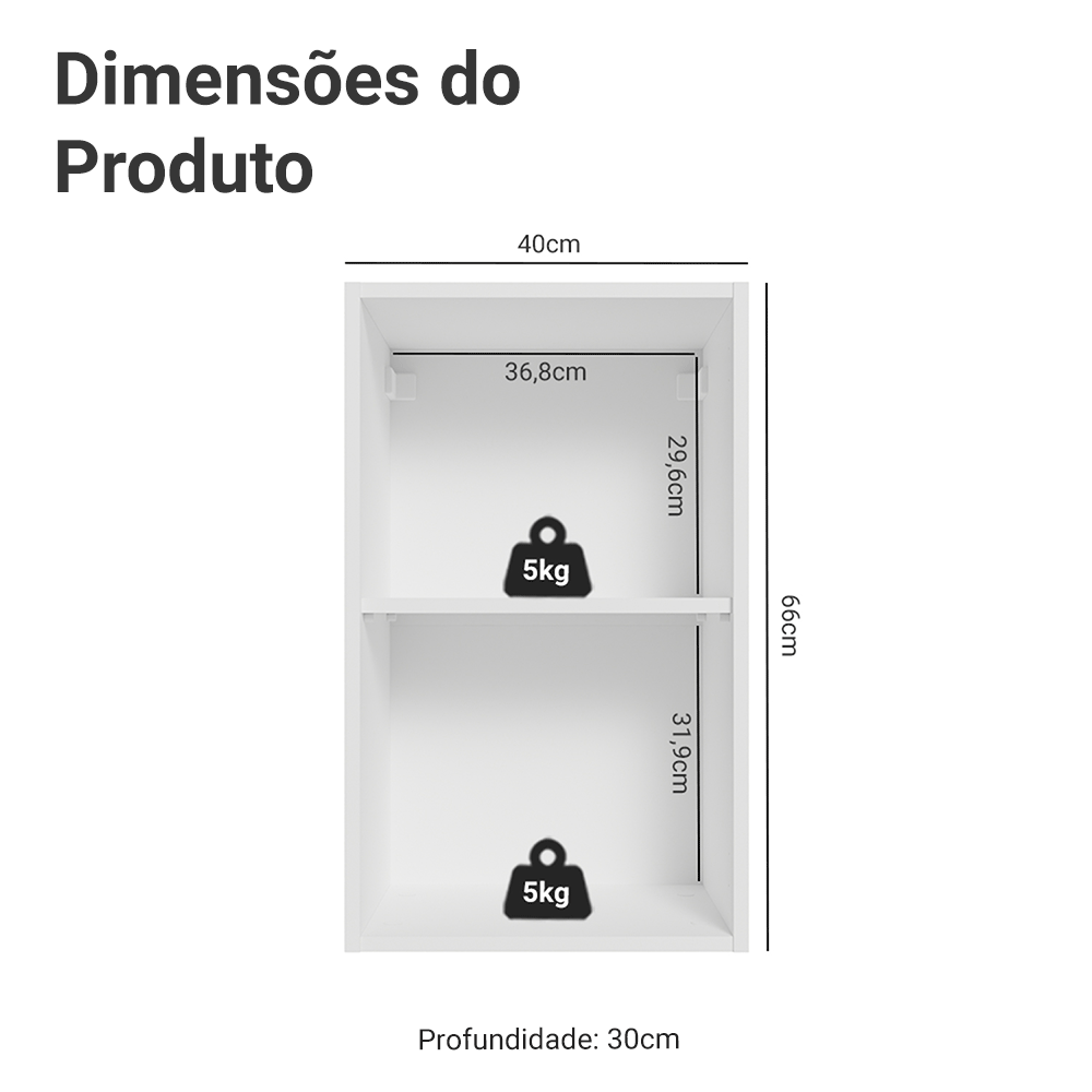 Armário Aéreo para Quarto 40 cm 2 Nichos Abertos Branco Neo Madesa - Branco