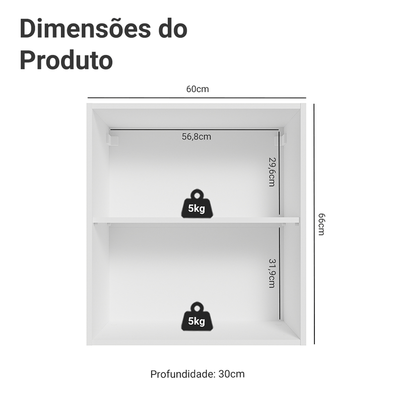 Armário Aéreo para Quarto 60 cm 2 Nichos Abertos Branco Neo Madesa