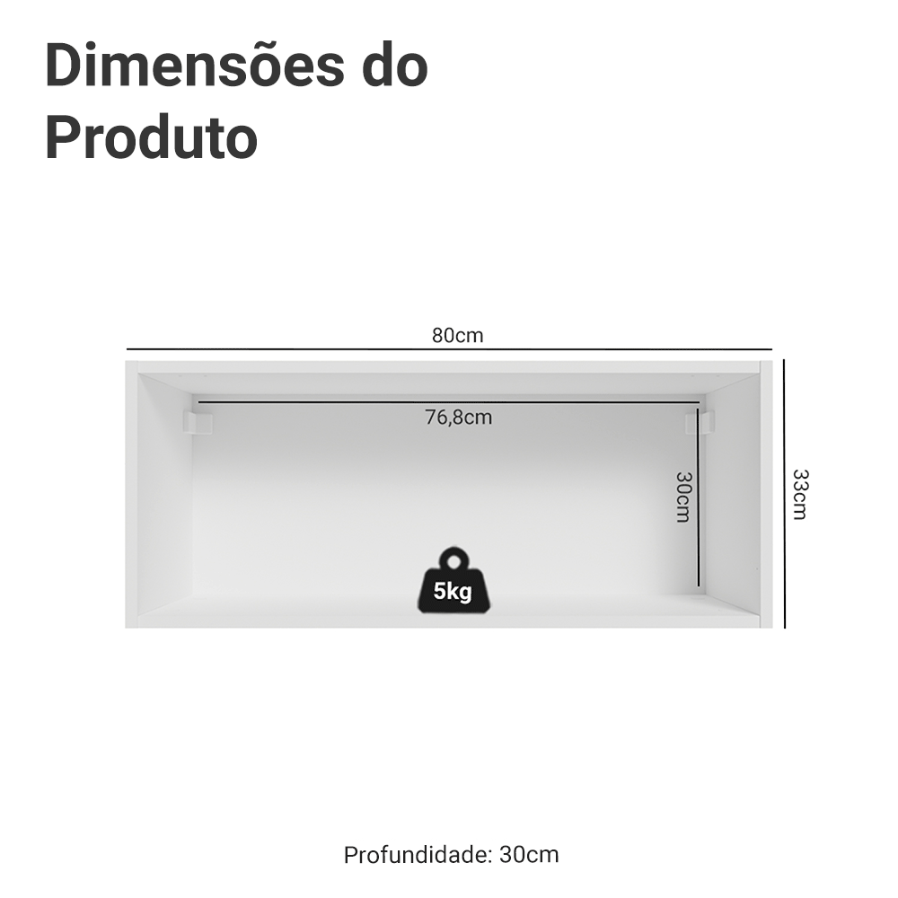 Armário Aéreo para Quarto 80 cm Nicho Aberto Branco Neo Madesa - Branco