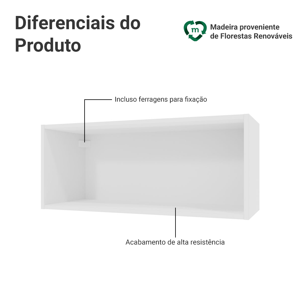 Armário Aéreo para Quarto 80 cm Nicho Aberto Branco Neo Madesa