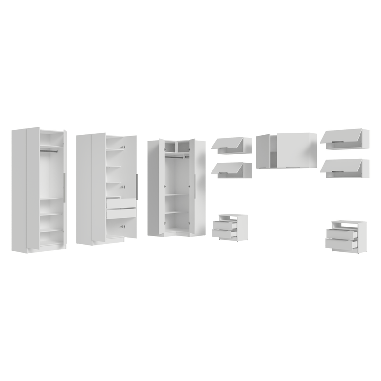 Quarto Completo Casal de Canto 610 cm com Mesa de Cabeceira Branco Neo Madesa