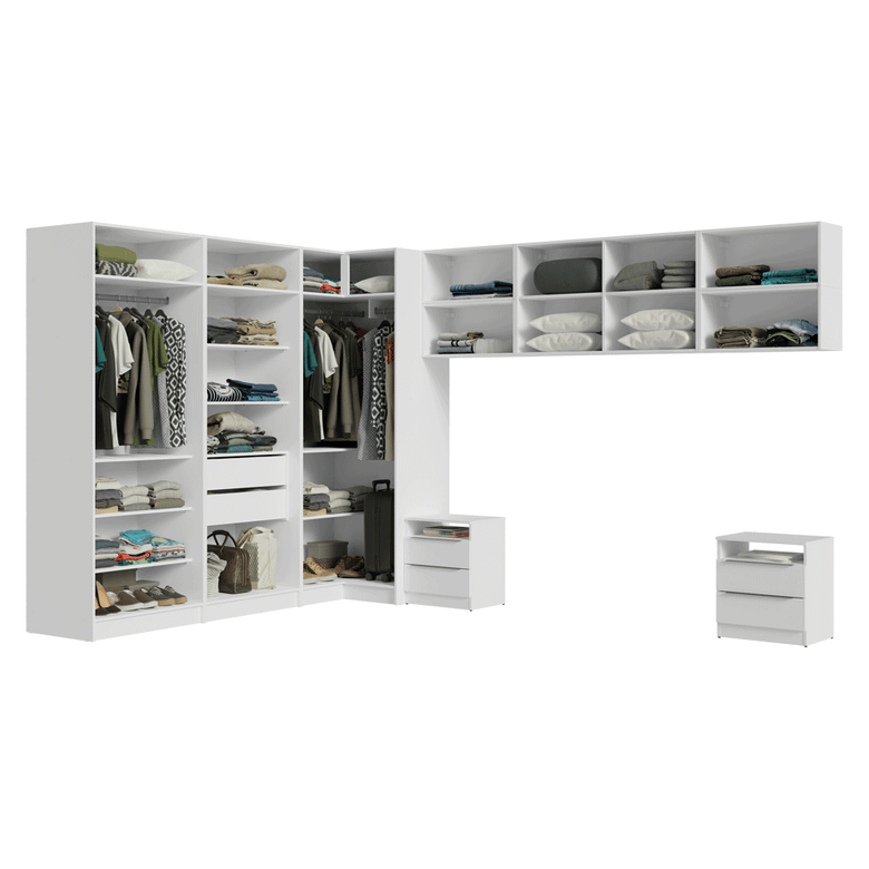 Quarto Completo Casal de Canto 610 cm com Mesa de Cabeceira Branco Neo Madesa