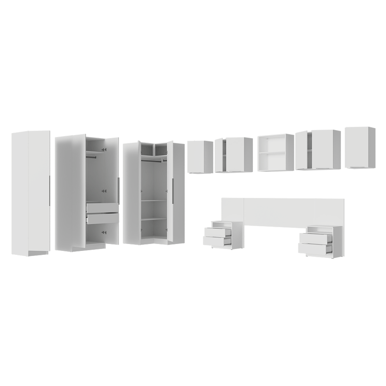 Quarto Completo Casal de Canto 580 cm com Mesa de Cabeceira Branco Neo Madesa