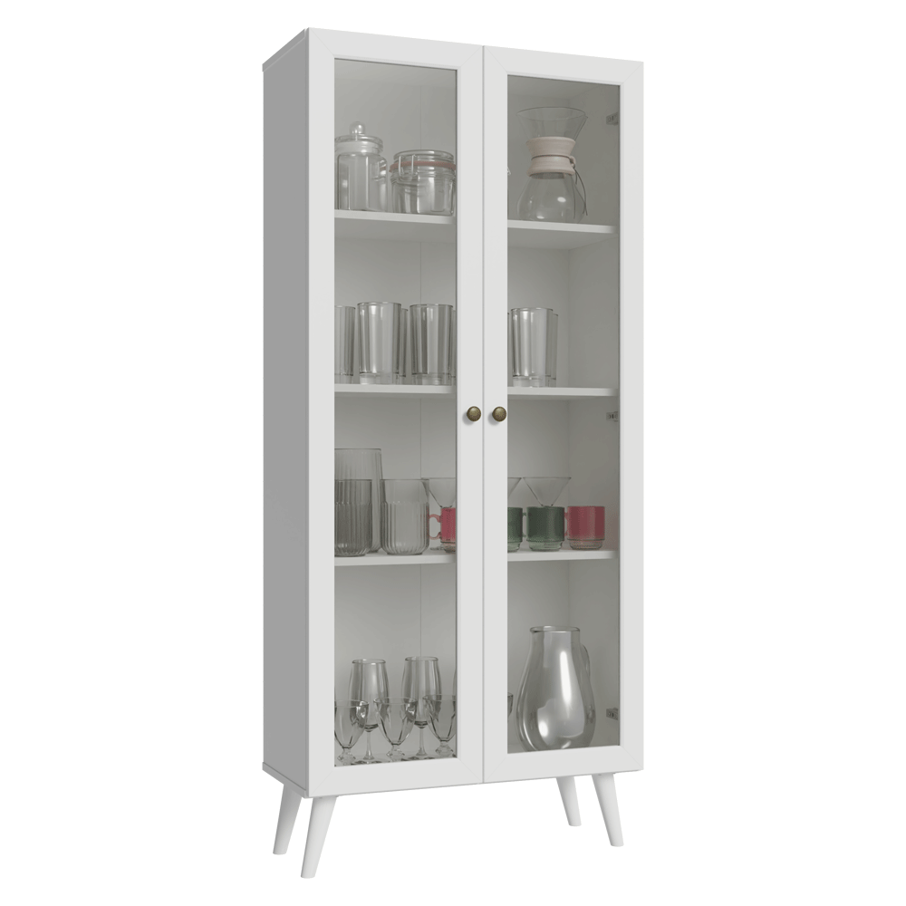 Cristaleira 70 cm 2 Portas de Vidro com Pés Cônicos Branco Vik Madesa - Branco