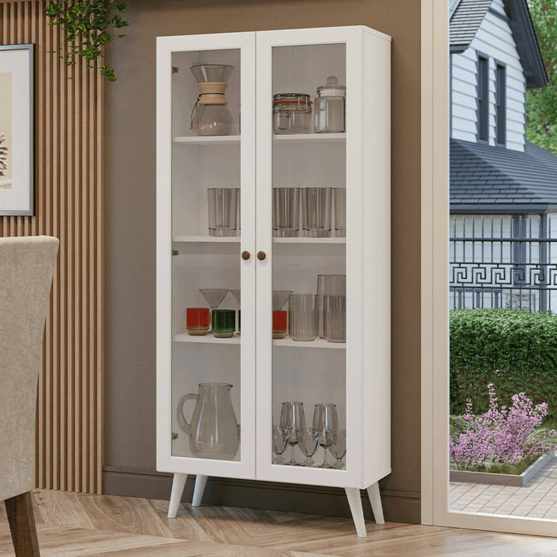 Cristaleira 70 cm 2 Portas de Vidro com Pés Cônicos Branco Vik Madesa