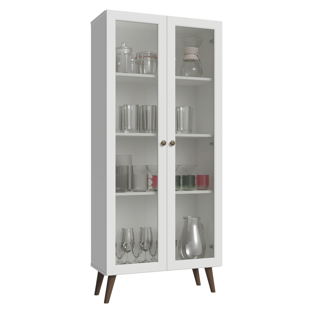 Cristaleira 70 cm 2 Portas de Vidro com Pés Cônicos Branco/Rustic Vik Madesa - Branco