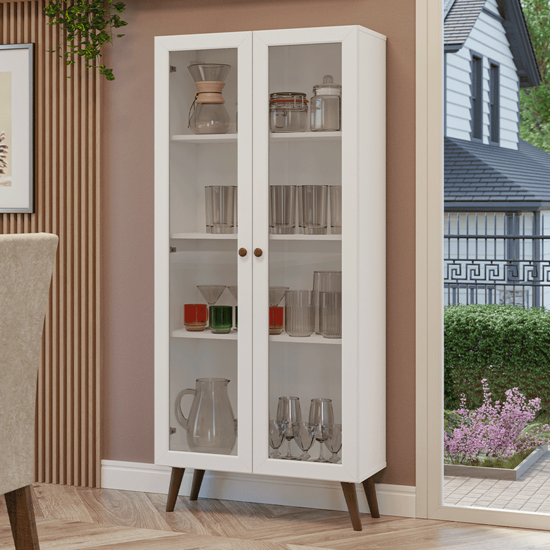 Cristaleira 70 cm 2 Portas de Vidro com Pés Cônicos Branco/Rustic Vik Madesa