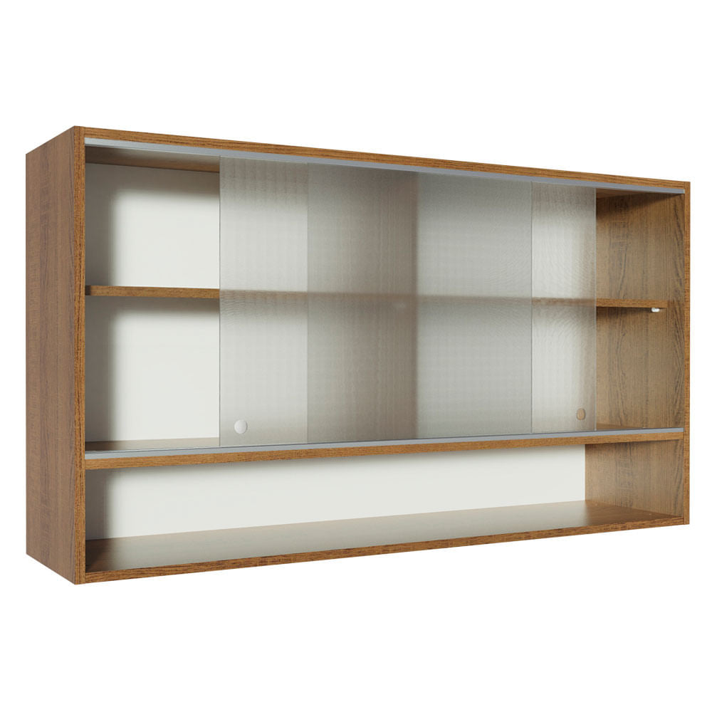 Armário Aéreo Madesa Glamy 2 Portas de Correr de Vidro e 1 Nicho Rustic